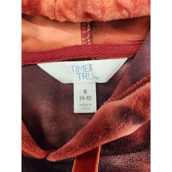 Velvet Velour Tie Dye Rust Red Pullover Hoodie Y2K Party Rave | Size Small - Picture 4 of 6